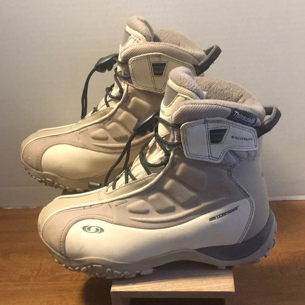 SALOMON®~ ContaGrip Waterproof High-Top Boots • Natural/Sand • Ladies Size 7.